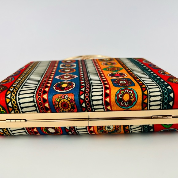 Multicolor Clutch Bag Purse Gold Attached Handle Wrist Crossbody - Picture 2 of 3